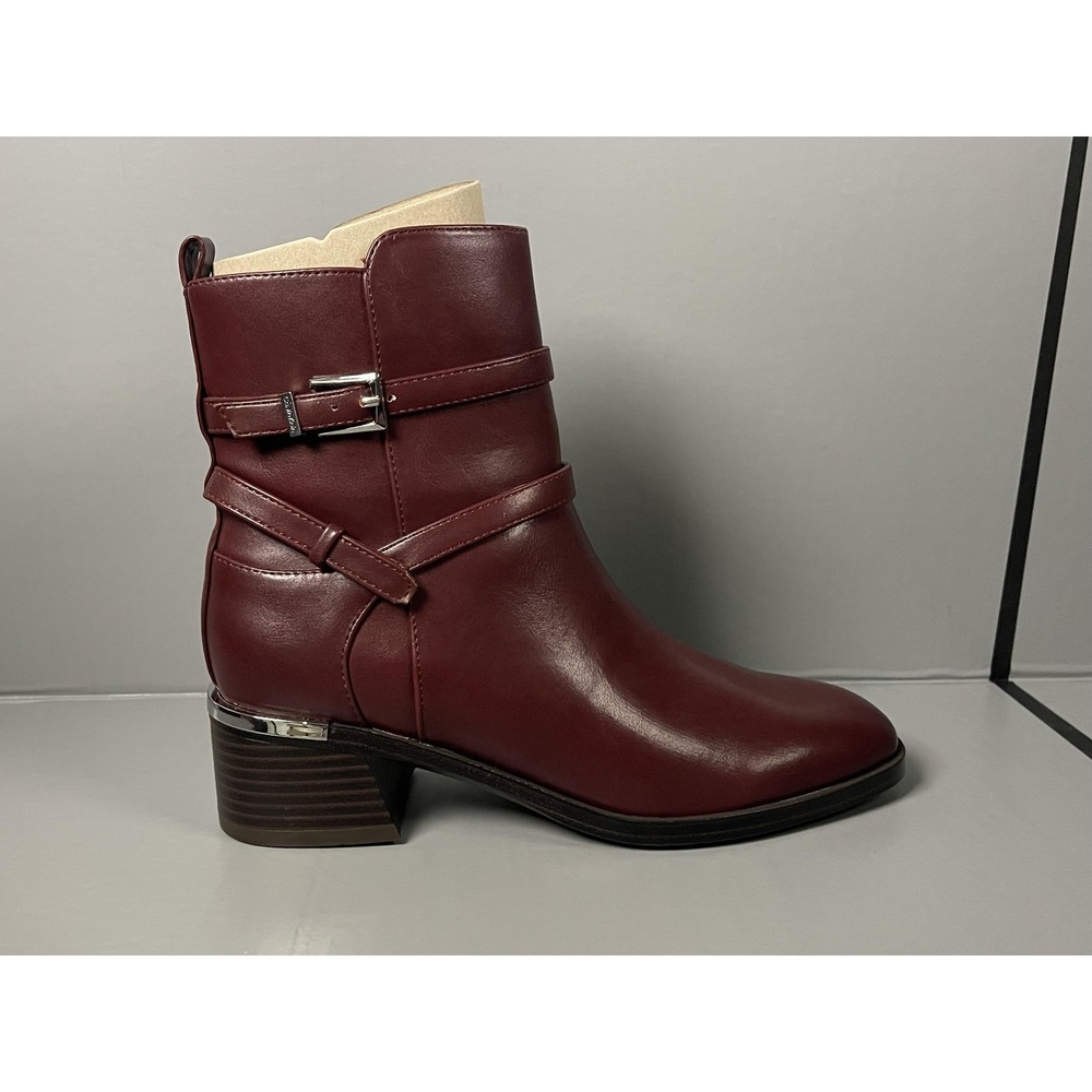 Calvin Klein Boots Womens Size 6 Dark Red KC JASEN Ankle Booties Block Heel